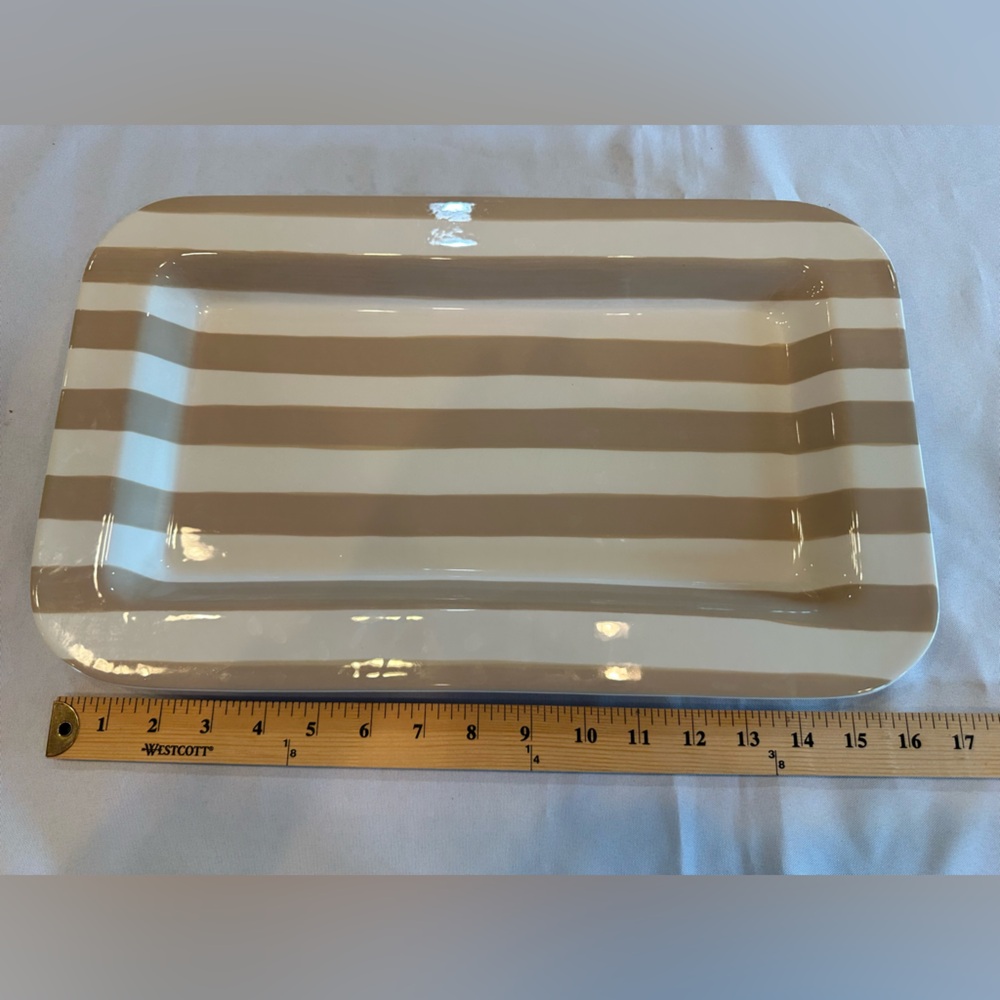 Coton Colors Happy Everything! Tan and White Striped Large Platter 16”x10” - Picture 6 of 7